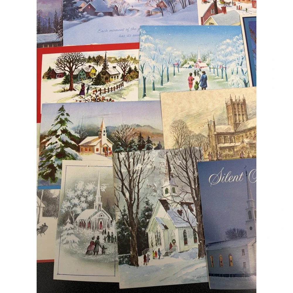 Vintage Christmas Cards Fronts ONLY Churches Cathedrals Scrapbooking Crafts 50+